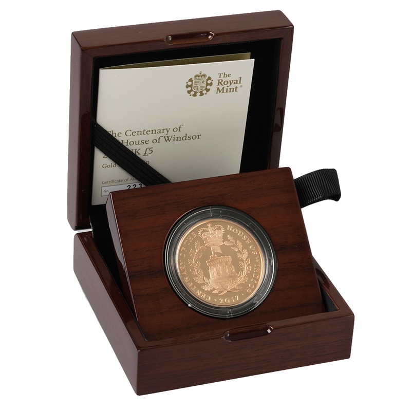 2017 Proof Gold £5 Coin Quintuple Sovereign House of Windsor Centenary Boxed