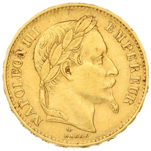 1870 French 20 Francs Gold Coin Napoleon III Laureate Head A