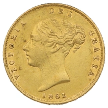 1861 Gold Half Sovereign Queen Victoria Young Head Shield Back