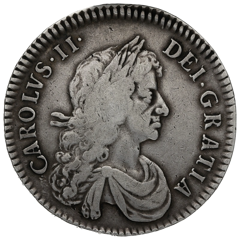 1672 Silver Half Crown Coin Charles II Milled