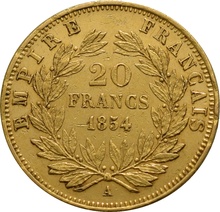 French 20 Francs Gold Coin Napoleon III Bare Head
