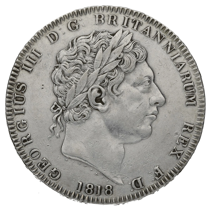 1818 Silver Crown Coin George III LIX Rare TUTAMEN Error