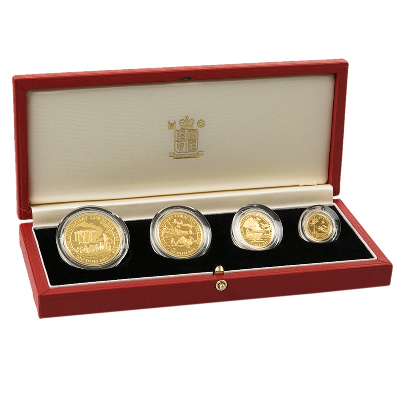 1992 Solomon Islands 50th Anniversary Battle of Coral Sea 4 Coin Gold Proof Set Boxed