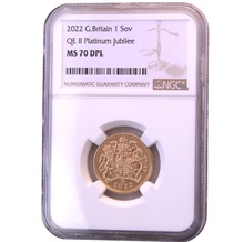 2022 Gold Sovereign Coin Platinum Jubilee MS70 NGC