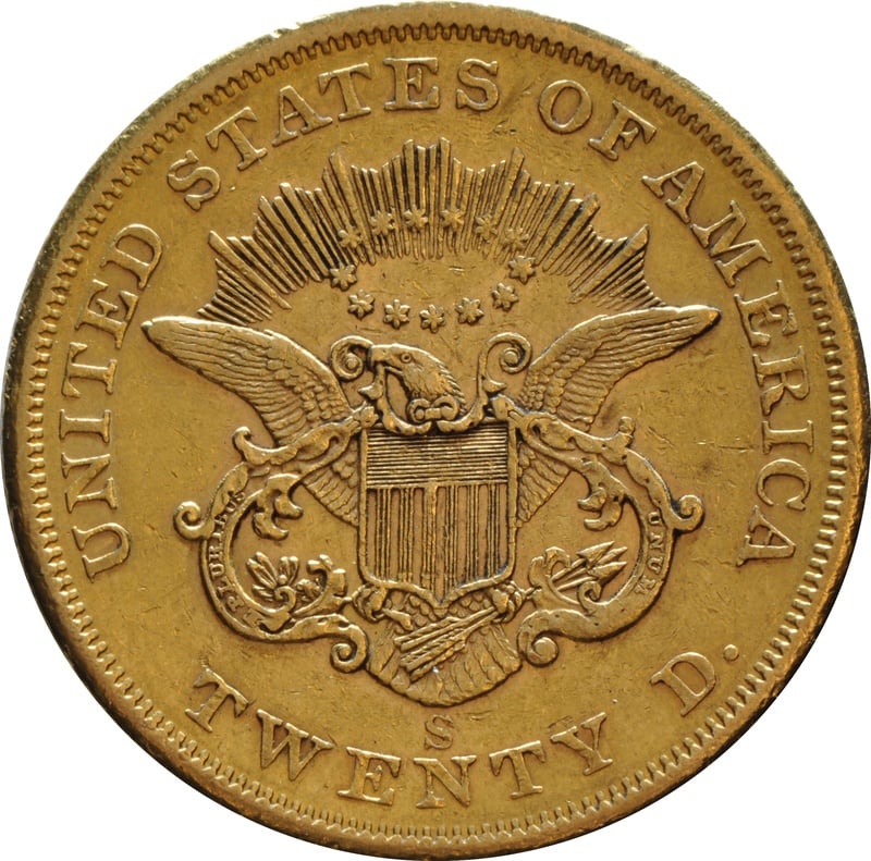 1857 20 Double Eagle Liberty Head Gold Coin, San Francisco £2,226