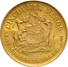 Chilean 50 Pesos Gold Coin 1926-1973