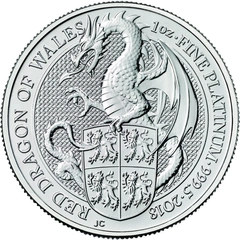 2018 1oz Red Dragon of Wales Platinum Coin Queen's Beasts