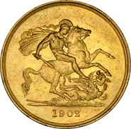 1902 Gold £5 Coin Edward VII Bare Head NGC MS60