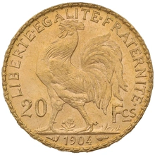 1904 French 20 Francs Gold Coin Marianne Rooster