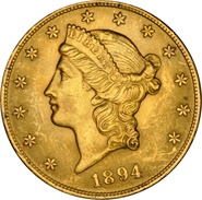 1894 $20 Gold Coin Double Eagle Liberty Head Philadelphia
