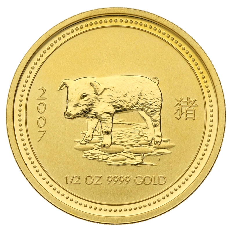 2007 Year of the Pig Gold Coin 1/2oz Perth Mint Australian Lunar Series