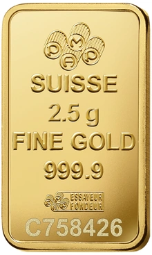 2.5g Gold Bar PAMP Lady Fortuna Minted