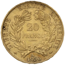 1850 French 20 Francs Gold Coin Ceres