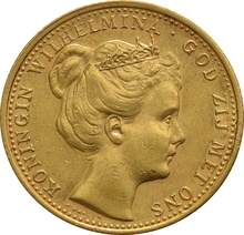 Dutch 10 Guilders Gold Coin Wilhelmina Coronet Head 1898