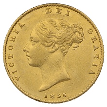 1855 Gold Half Sovereign Queen Victoria Young Head Shield Back