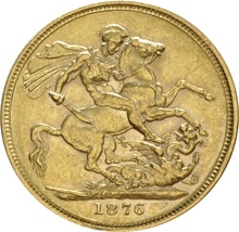 1876 Gold Sovereign Coin Queen Victoria Young Head Melbourne