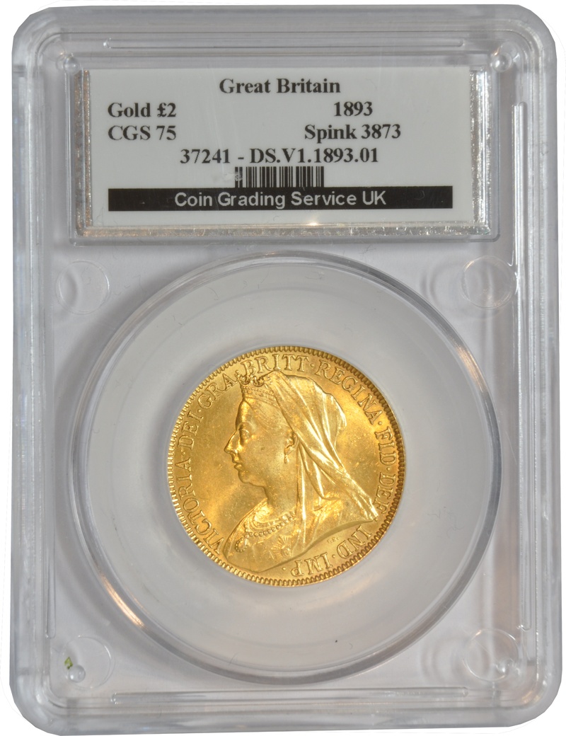 1893 £2 Coin Gold Double Sovereign Victoria Veiled Head CGS75 UNC MS 62-63