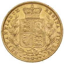 1866 Gold Sovereign Coin Queen Victoria Young Head Shield Back