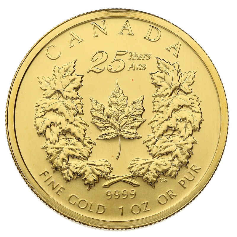 2004 Canadian Maple Leaf Gold Coin 1oz 25th Anniversary