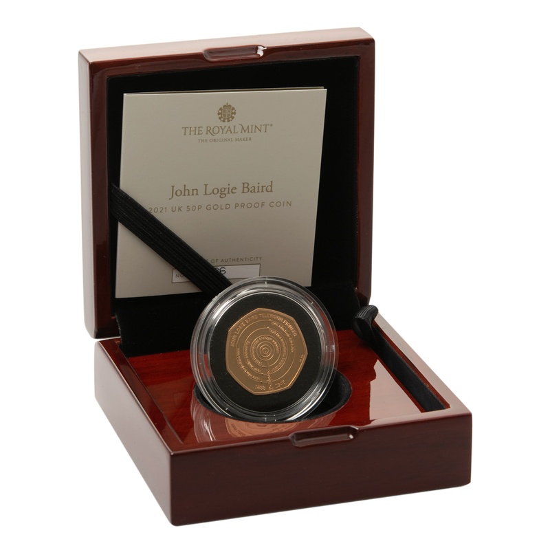 2021 Proof 50p Gold Coin Logie Baird Innovation in Science Boxed