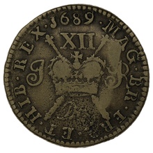 1689 December Irish James II Gunmoney Silver Shilling