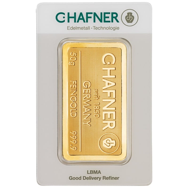 50g Gold Bar C. Hafner Minted