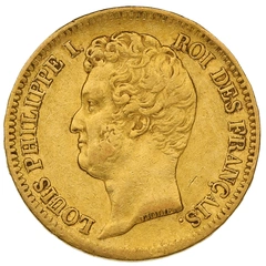 1831 French 20 Francs Gold Coin Louis-Philippe Bare Head Incuse Rim Lettering A
