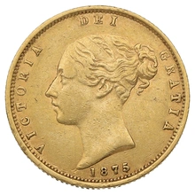 1875 Gold Half Sovereign Queen Victoria Young Head Shield Back