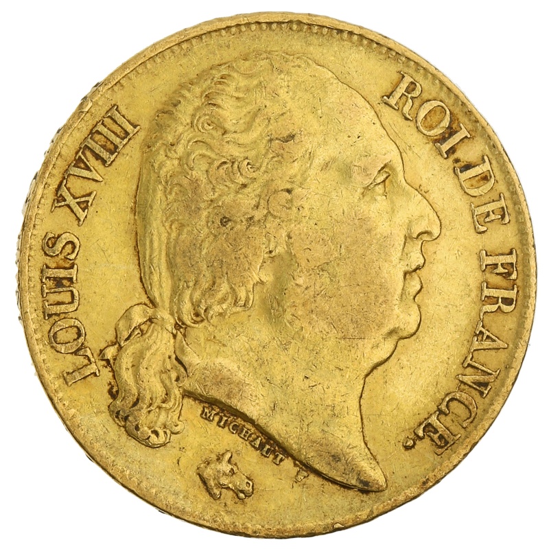 1816 20 French Francs - Louis XVIII Bare Head - A