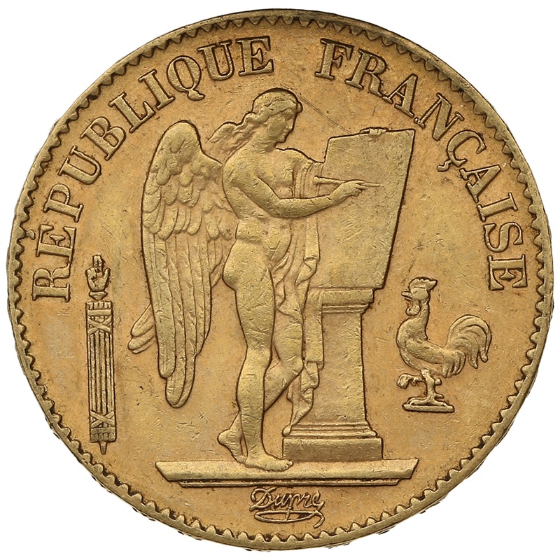 1892 French 20 Francs Gold Coin Guardian Angel A