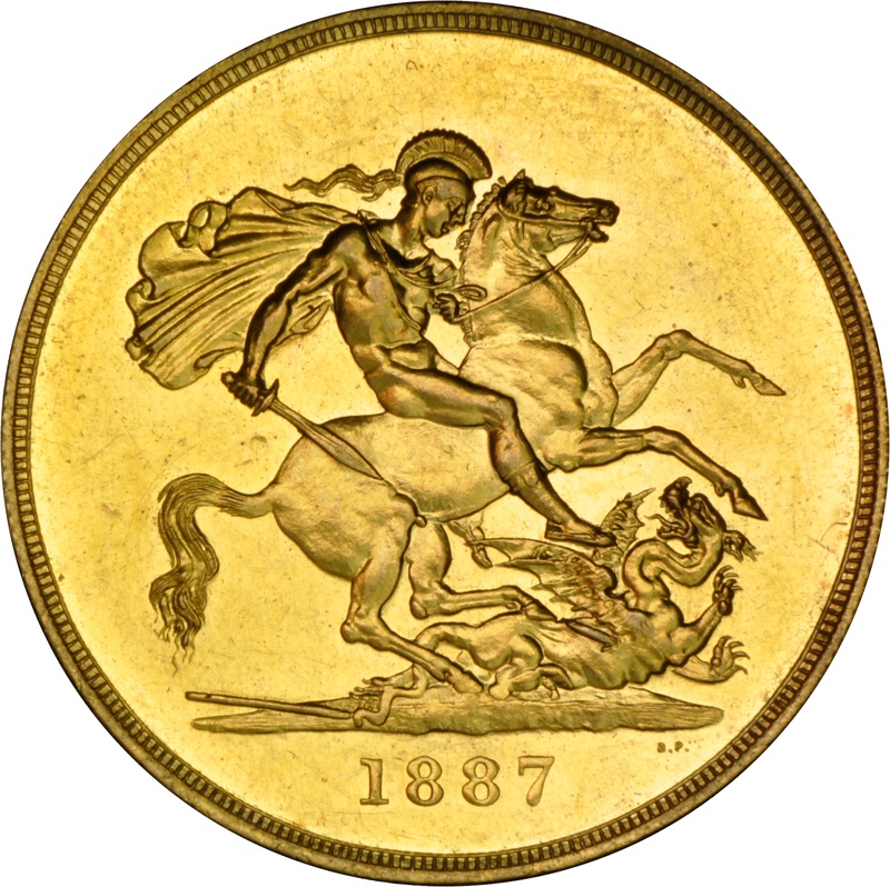 1887 - Victoria Jubilee Gold Five Pound £5 Gold Coin NGC AU58