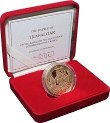 2005 Proof £5 Gold Crown Coin Battle of Trafalgar Boxed
