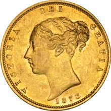 1873 Gold Half Sovereign Queen Victoria Young Head Shield Back NGC AU53
