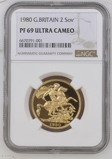 1980 Proof £2 Coin Gold Double Sovereign NGC PF69