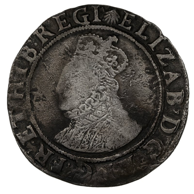 1584-1586 Silver Shilling Coin Queen Elizabeth I Hammered Escallop