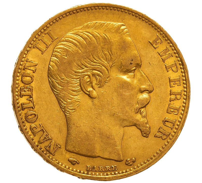 1860 French 20 Francs Gold Coin Napoleon III Bare Head A