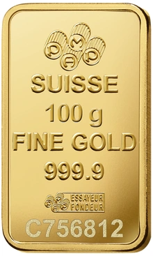 100g Gold Bar PAMP Lady Fortuna Minted