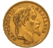 1861 French 20 Francs Gold Coin Napoleon III Laureate Head BB