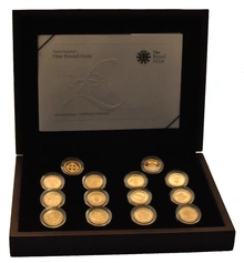 Proof Gold £1 Pound Coin 25th Anniversary 14 Coin Set Boxed