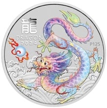2024 1oz Perth Mint Year of the Dragon Coloured Silver Coin - White Dragon