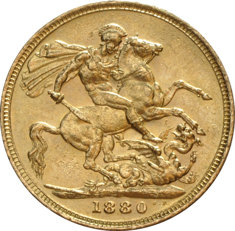 1880 Gold Sovereign Coin Queen Victoria Young Head