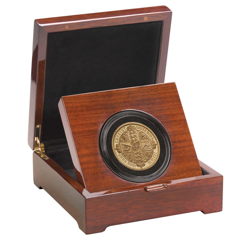 2021 Great Engravers Gothic Crown Quartered Arms - 5oz Proof Gold Coin Boxed