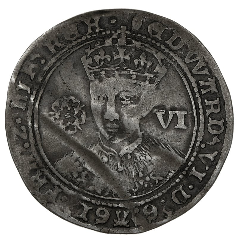 1551-1553 Silver Sixpence Coin Edward VI Tun