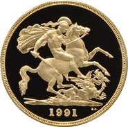 1991 Proof Gold £5 Coin Quintuple Sovereign