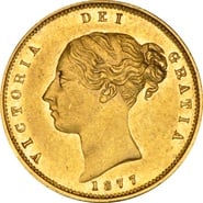 1877 Gold Half Sovereign Queen Victoria Young Head Shield Back NGC AU58