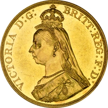1887 Gold £5 Coin Queen Victoria Jubilee NGC AU58