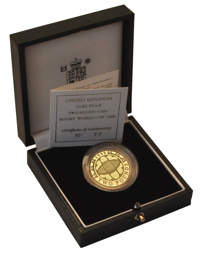 1999 Proof £2 Gold Coin Rugby World Cup Boxed