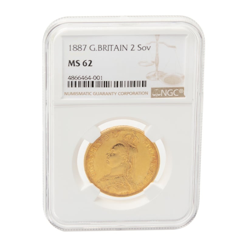 1887 £2 Coin Gold Double Sovereign Victoria Jubilee Head NGC MS62