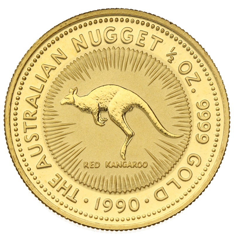 1990 1/2oz Australian Kangaroo Gold Nugget Coin