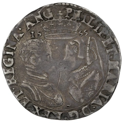 1555 Silver Shilling Coin Philip and Mary Hammered